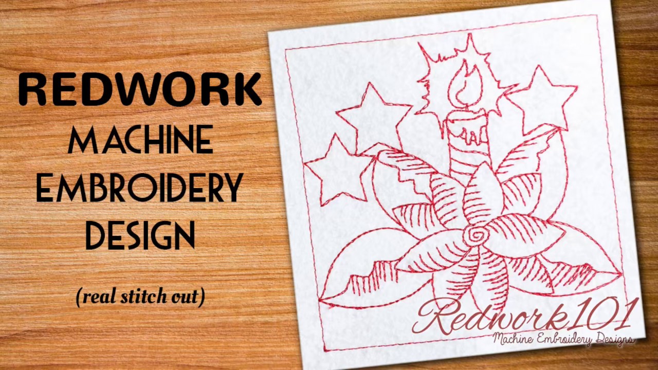 Christmas Flower and Candle | Redwork Embroidery Designs