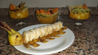 سلاد فروي+بنانة على شكل بطة  salade fruit + découpage banane au forme de canard