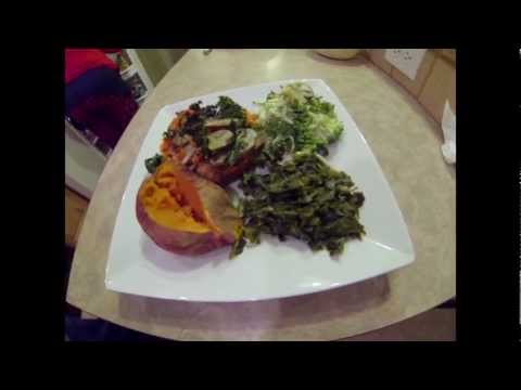 Healthy Weight Loss Dinner #1 - Salmon, Broccoli Salad, Collards, Sweet Potato