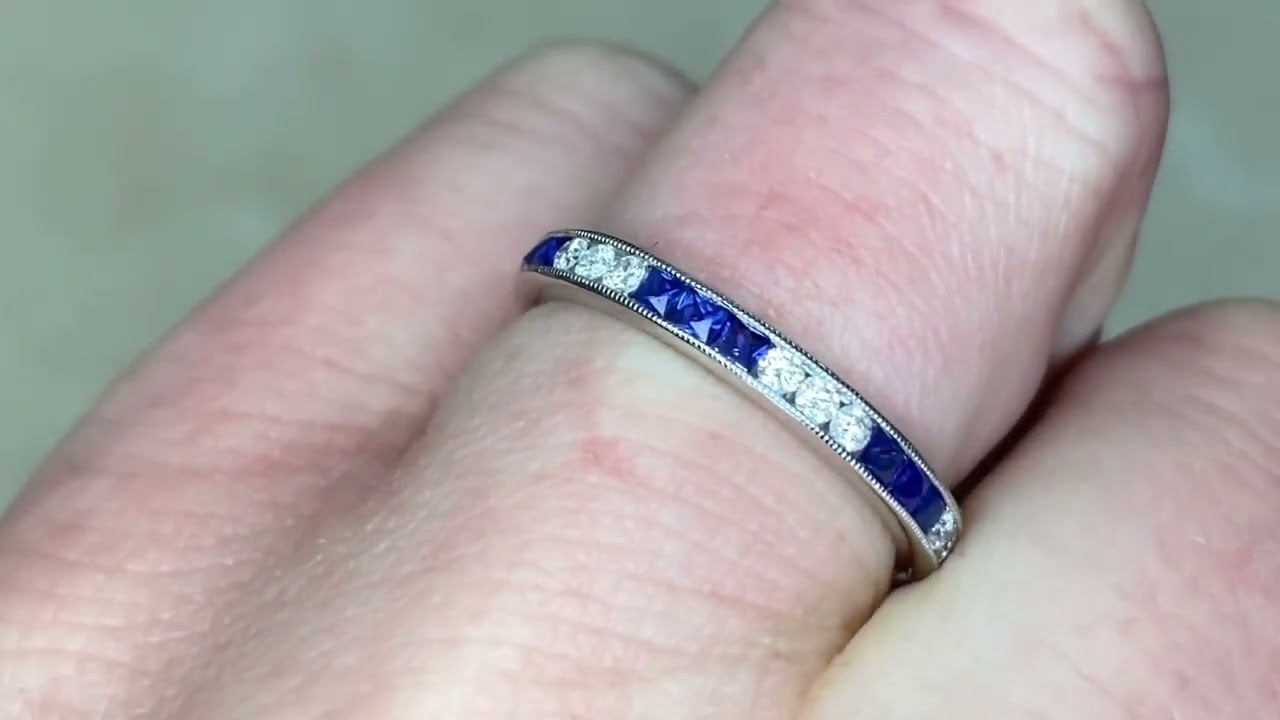 Alternating Sapphire And Diamond Eternity Wedding Band - Regent Band - Hand Video