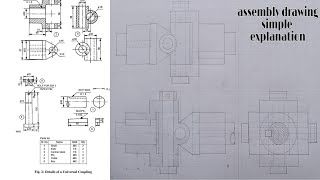 assembly drawing of universal coupling - assembly drawing engineering drawing