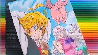 Speed Drawing Nanatsu no Taizai (Meliodas , Elizabeth e Hawk )