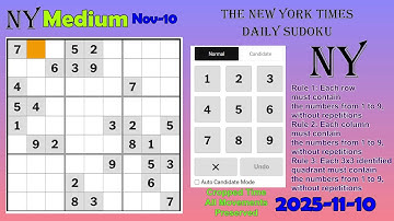 (delayed) The New York Times Daily Sudoku 2025-11-10 Medium