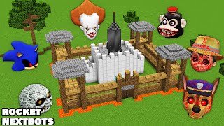 MONSTERS &amp; NEXTBOTS vs CASTLE SECURITY ROCKET BASE of Minions in minecraft - Challenge gameplay