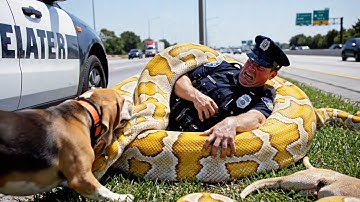 Police Officer Rescued from Giant Yellow Python by Hero Beagles