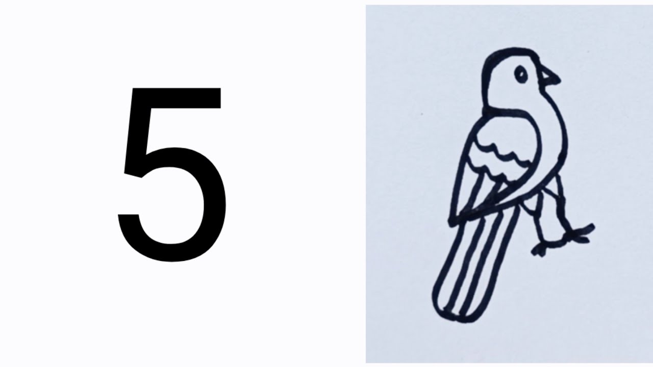 How to draw a sparrow / easy sparrow bird drawing from number 5 || sparrow drawing easy way