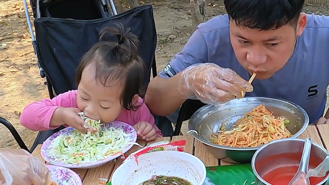 Happy simple family is making noodles mixing today