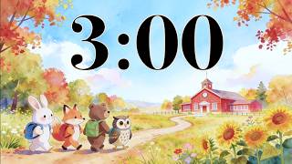 3 Minute Classroom Timer 🎒 Cute Animals Walking to School | Uplifting Fall Acoustic Music screenshot 4