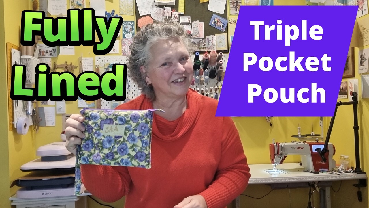 How to sew a Triple pocket pouch fully lined with wristlet strap