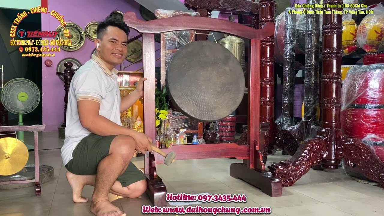 ĐÌNH THẮNG TAM Ở VŨNG TÀU HCM MUA CỒNG CHIÊNG ĐỒNG 60CM CỦA CƠ SỞ SẢN XUẤT CHIÊNG TRỐNG TIẾN DUY