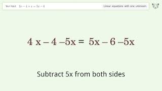 Linear equation with one unknown: Solve 3x-4+x=5x-6 step-by-step solution