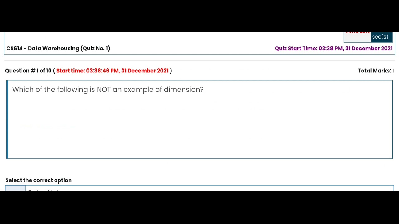 Quiz # 1 of CS614 fall 2021