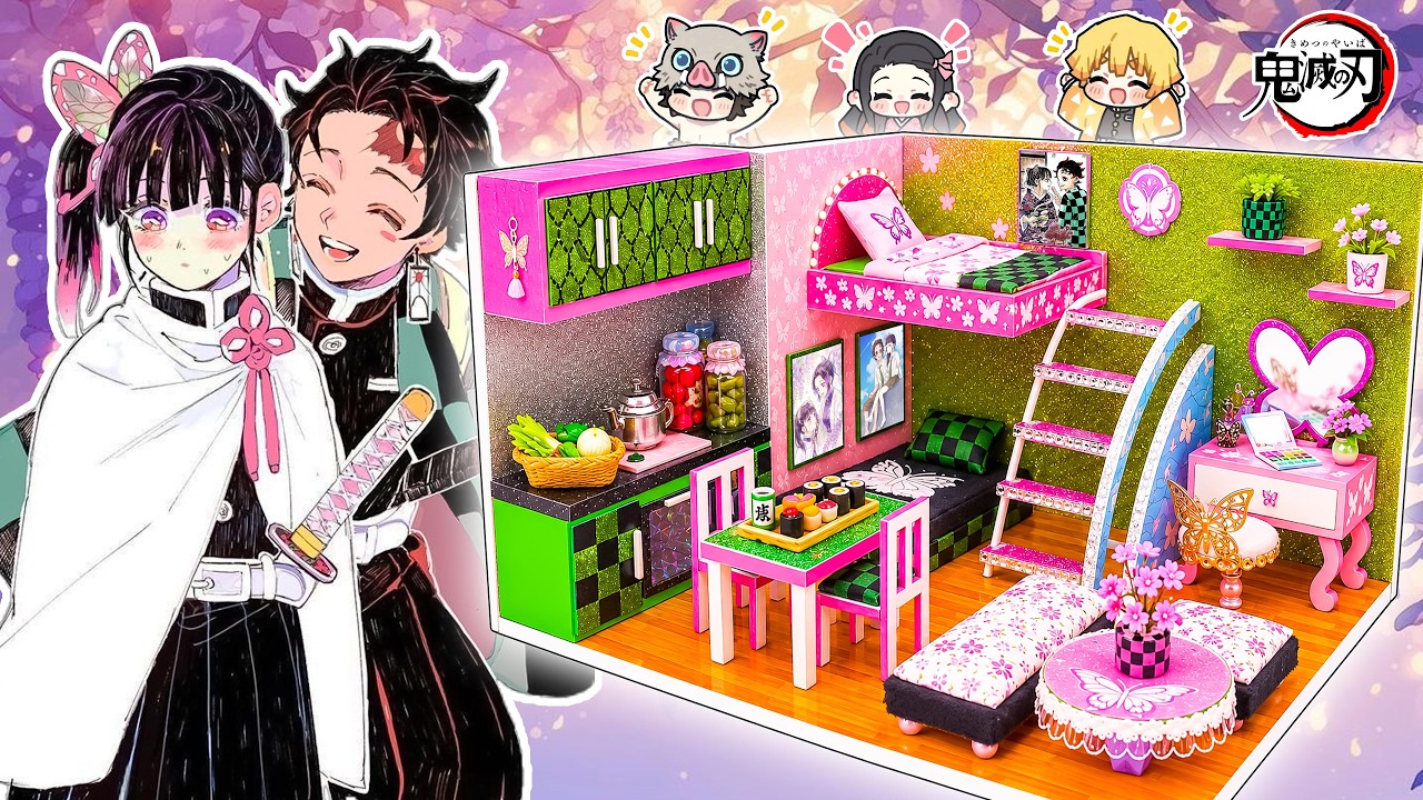 【鬼滅の刃】炭治郎とカナヲのミニチュア部屋を作ってみた🌸かわいい鬼滅ドールハウスDIY