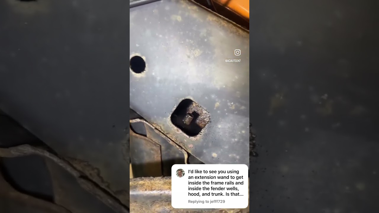 Spraying rust protection in the undercarriage's nooks & crannies. Vid by: AC Auto 