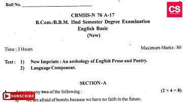 B.Com 2nd Semester English Basic (N) Degree Examination Gulbarga University Question Paper-CS