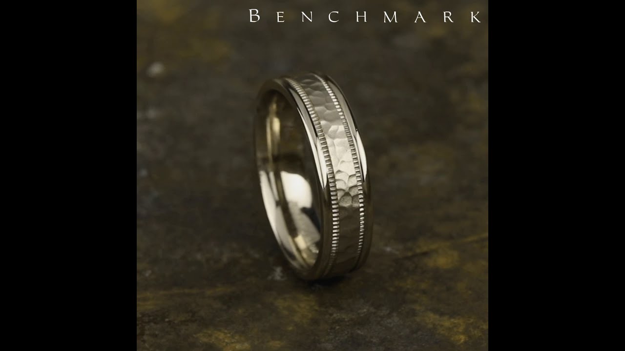 CF156309Y - 6mm Hammered Yellow Gold Ring with Milgrain