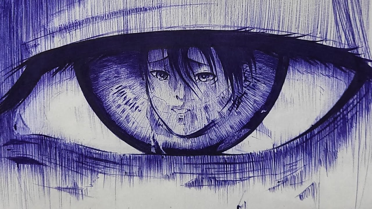 mikasa's reflection in eren's eye l anime drawing with pen from attack on Titan