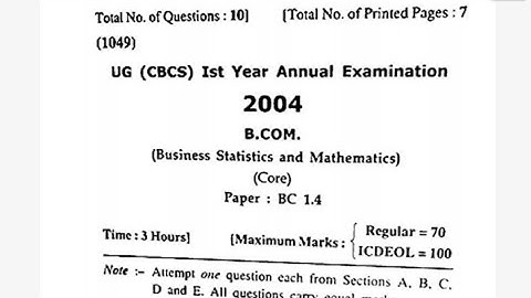 BCOM 1st Year- Business Statistics And Mathematics:BC 1.4  Previous Year Question paper,HPU, SPU