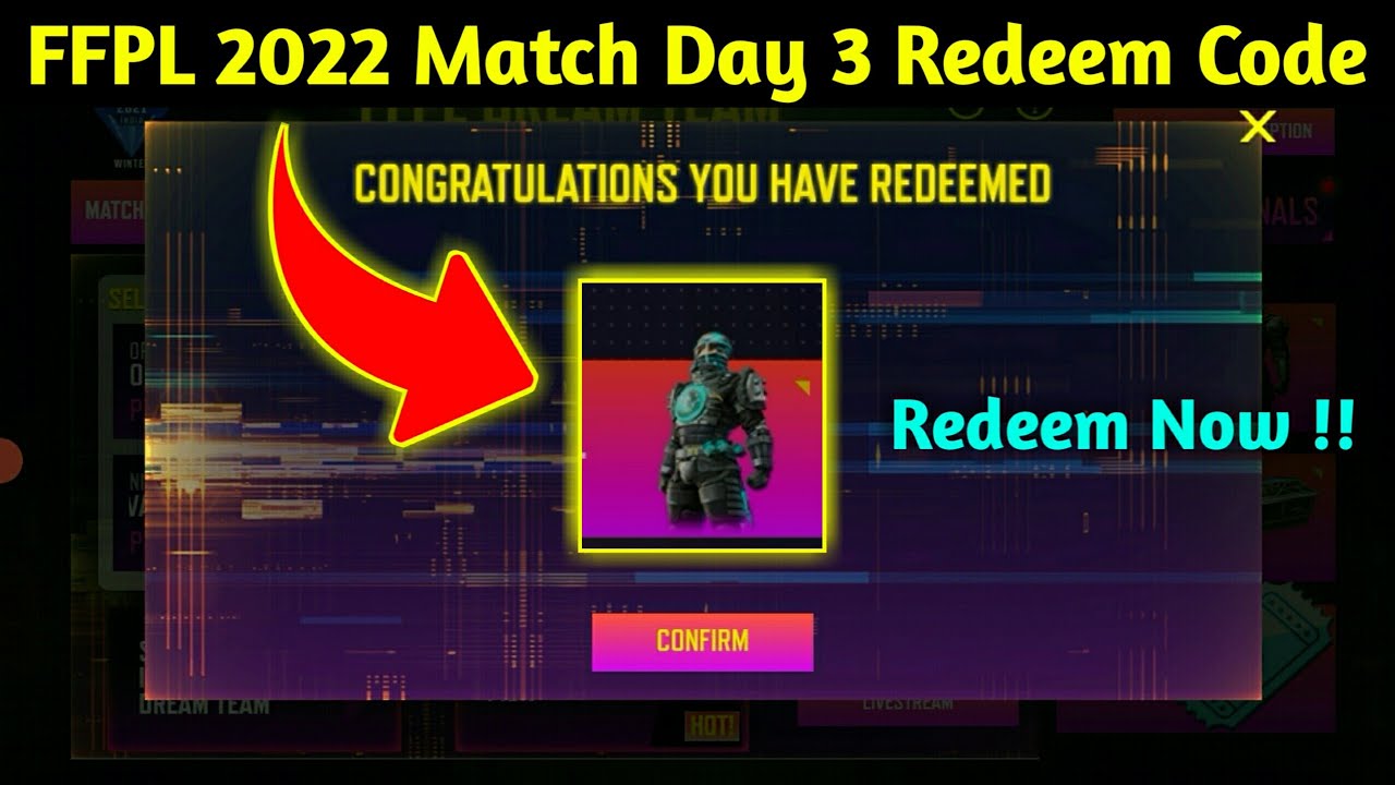 FFPL 2022 Redeem Code | FFPL Match Day 3 Redeem Code | Today New Redeem Code | FFPL 2022 Dream Team