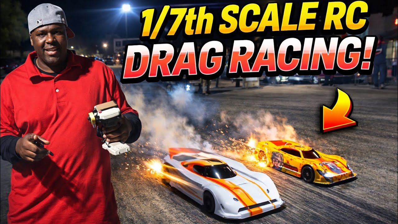 Гонки на драг-рейсинге в масштабе 1/7 на полной скорости