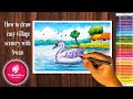 How to draw easy village scenery with swan