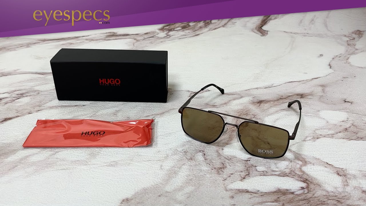 Hugo Boss Sunglasses Model-1091/S Color-  SVK70 Semi Matte Ruthenium-Black/Brown Lenses