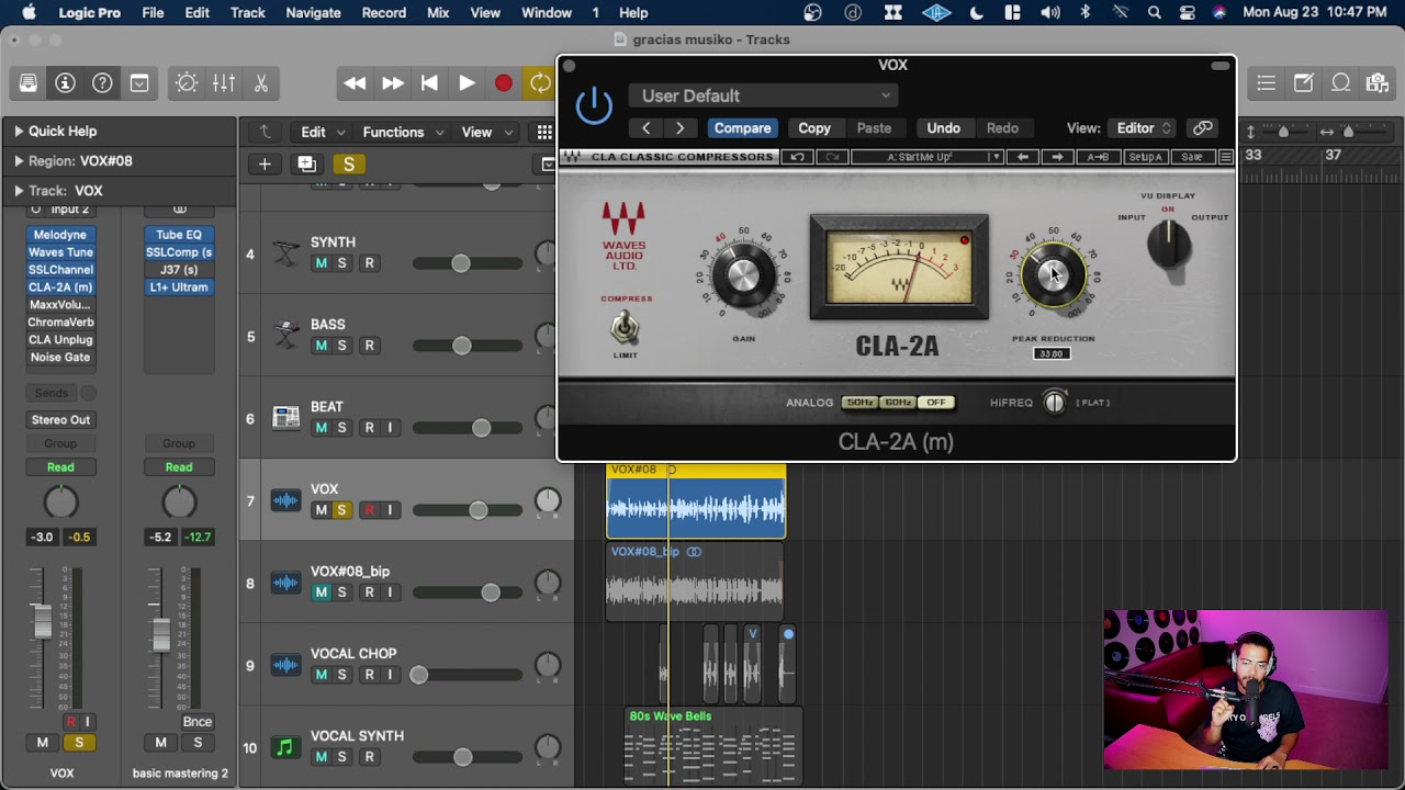 How much compressoin to use on vocal with cla 2a compessor caqweclean
