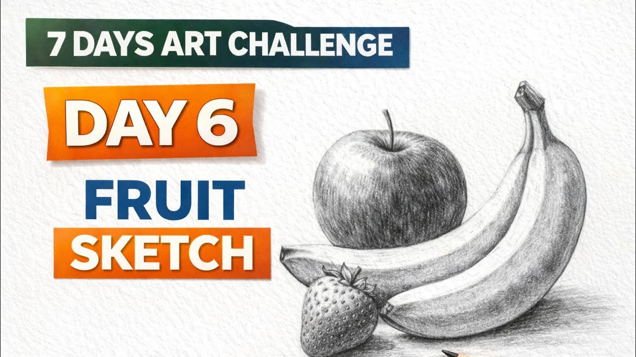 Day 6 – Fruit Sketch Drawing 🍎🍌 | 7 Days Art Challenge | Easy Pencil Shading for Beginners