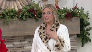 Dennis Basso Plush Robe with Leopard Faux Fur Trim and Gift Box on QVC