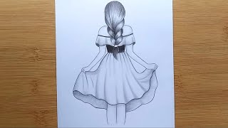 Easy way to draw a girl with beautiful dress - step by step || Pencil sketch Tutorials || Art Video