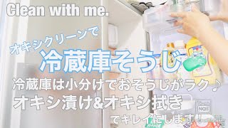 【冷蔵庫そうじ】オキシ漬け、オキシ拭きできれいにします♪ / 冷蔵庫は小分けにしてお掃除٩( ᐛ )و 今回はドアポケット！Clean with me.