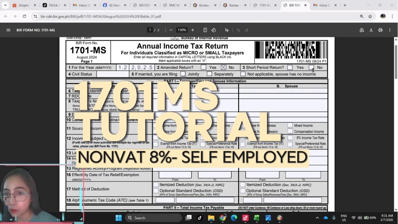 1701MS Tutorial for Nonvat 8% Self employed - YouTube