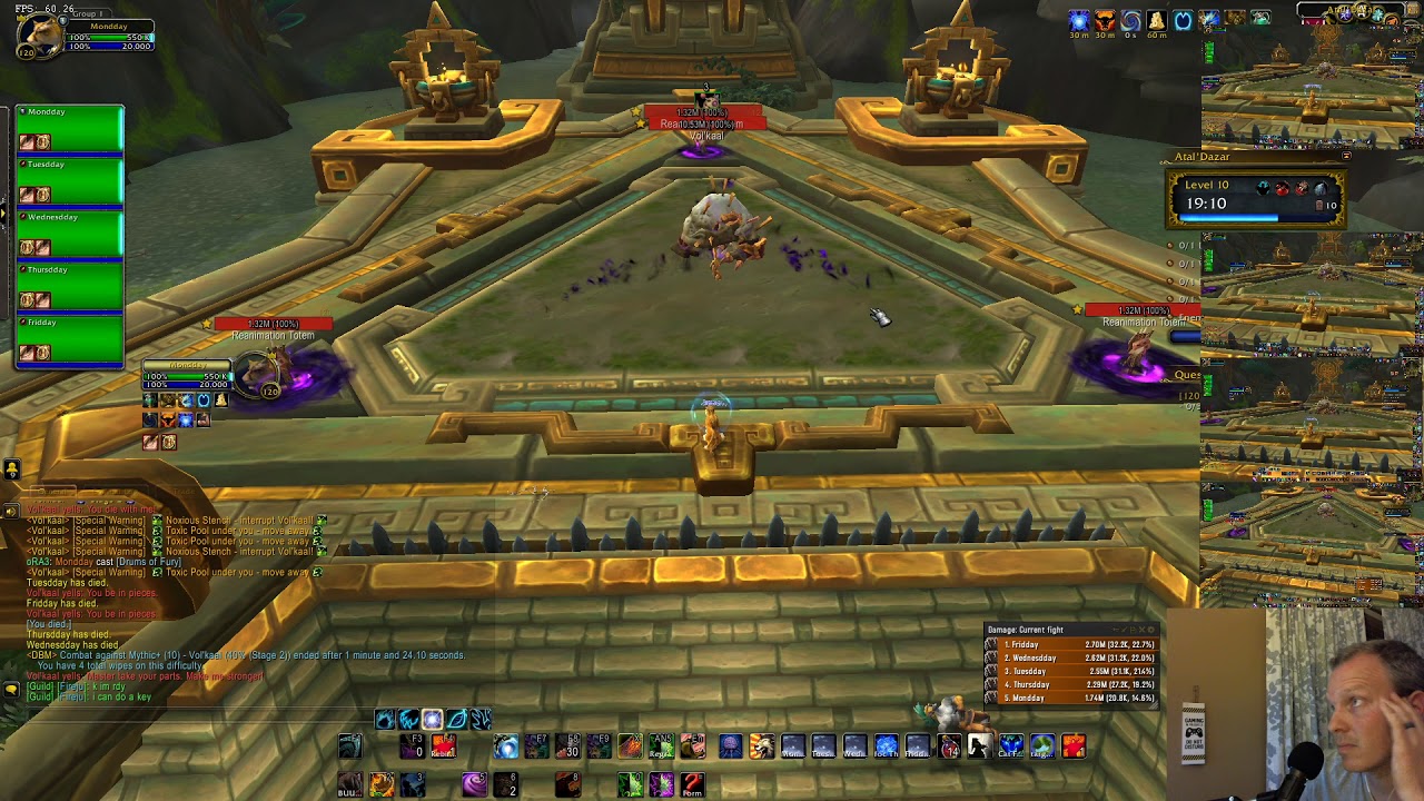 +10 Atal Dazar SOLO Multiboxing! x5 Druids WoW BFA S4