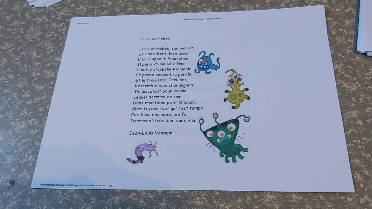 Vidéo en2020deLisa poème/poésie pour enfants trois microbes de Jean — free download