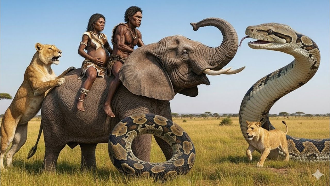 Life 3.2 M Years Ago: Homo habilis & Elephant Ancestors VS Giant Lion – The Deadliest Encounter