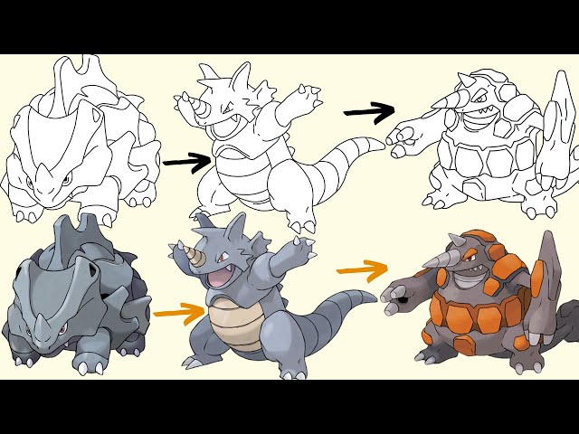サイホーン、サイドン、ドサイドンの描き方 | ポケモンの進化 - YouTube