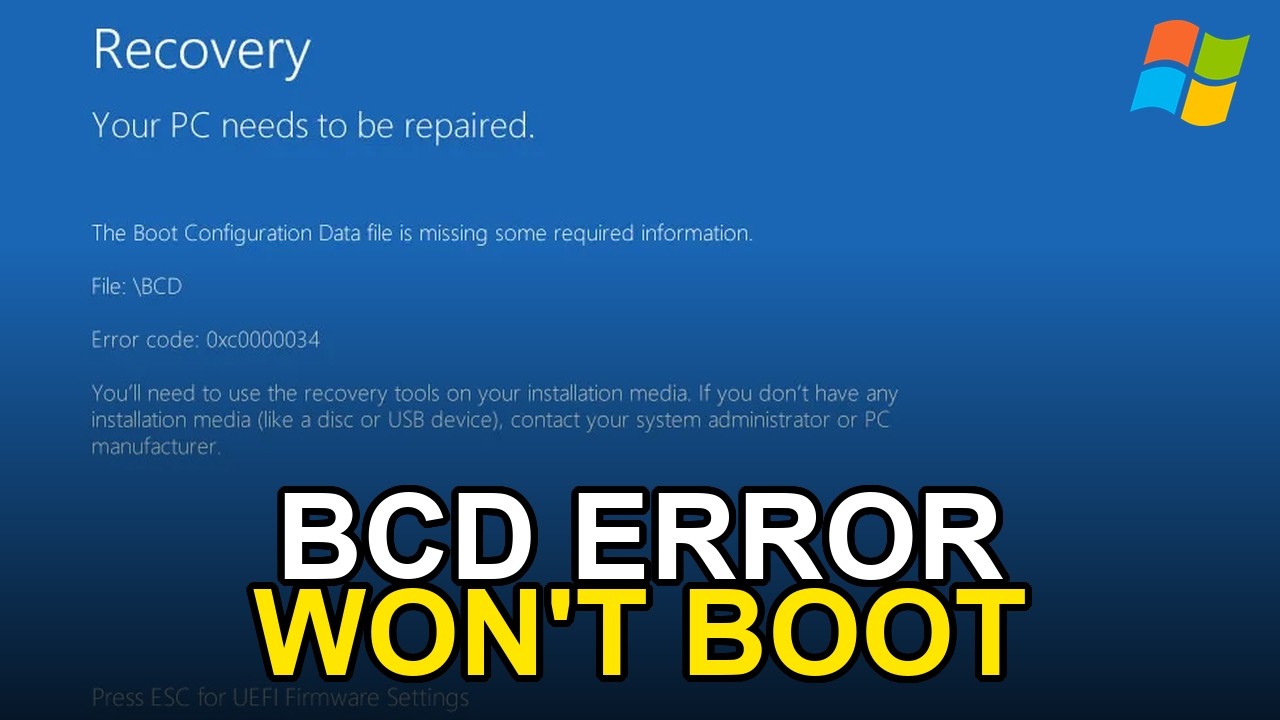 Windows Won't Boot? Fix! 0xc0000034