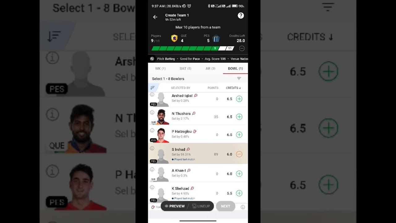QUE vs PES Dream11 Team , PES vs QUE Dream11 Prediction, { PSL 9th match}, QUE vs PES Tips & Tricks