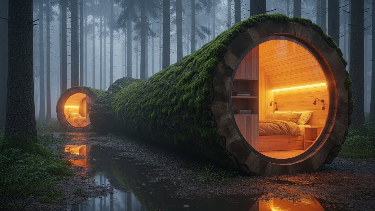 Turning a Giant Fallen Tree Into a Warm Off-Grid Cabin | Full Build Movie.