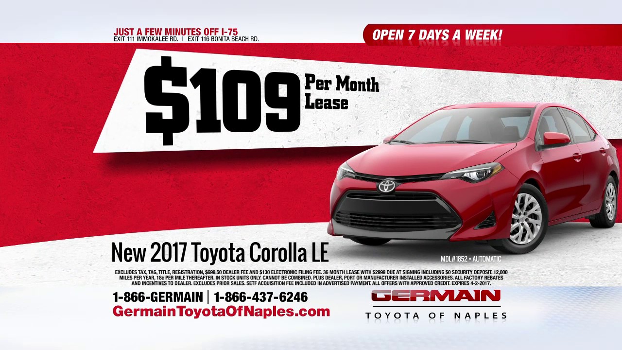 Lease A 2017 Corolla 1 For Everyone S Event At Germain Toyota Lease A 2017 Corolla 1 For Everyone S Event At Germain Toyota Of Naples
