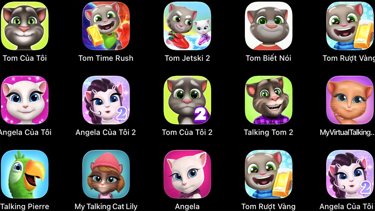 My Talking Tom2,TomTime Rush,Tom Jetsk 2,Angela 2,My Talking Cat Lily,Talking Tom 2,