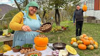 Halloween Pumpkin Cooking Outdoor Feast & Cozy Fire