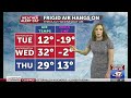 Snow showers fall monday with bitter cold tuesday morning
