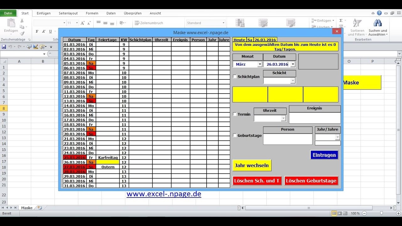 3_Terminkalender in Excel selber erstellen. Tabellenblatt ...