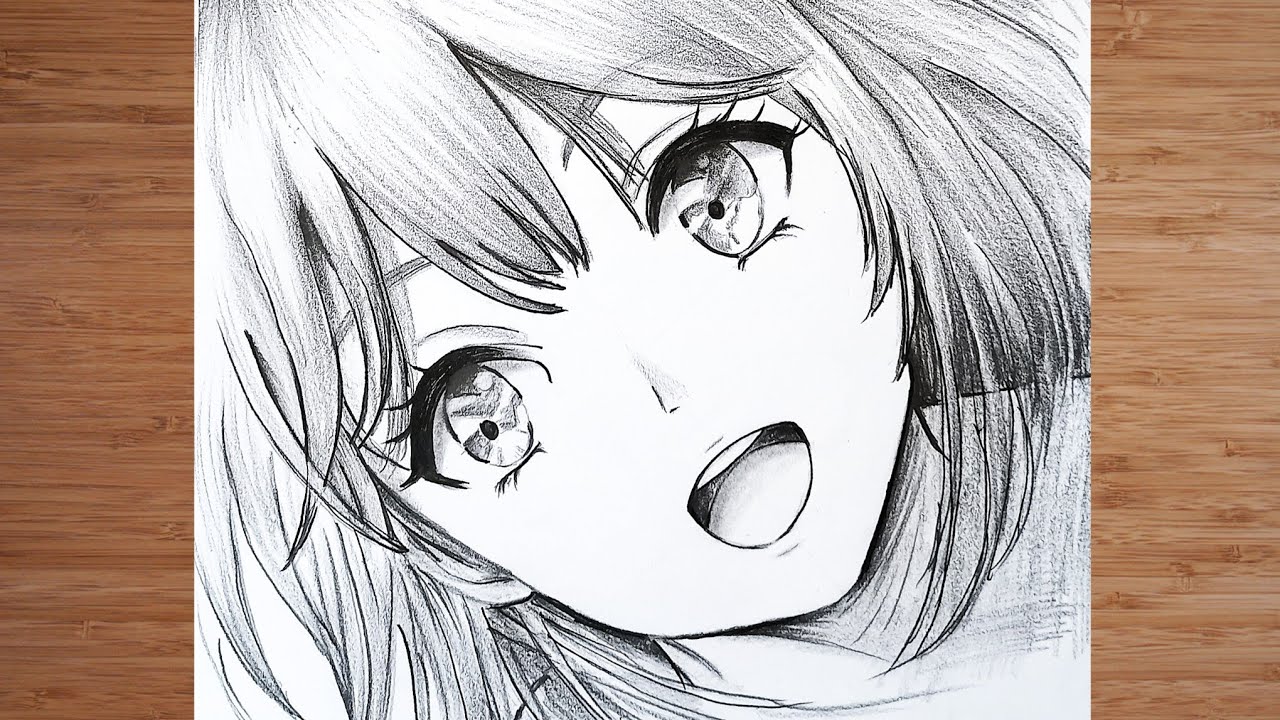 Anime Girl Drawing with Flowing Hair & Bright Eyes