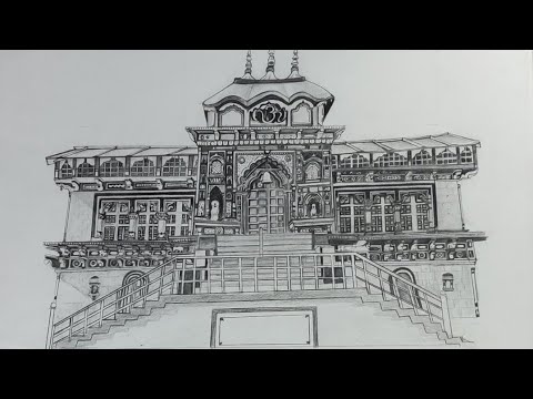 How to Draw Badrinath Temple Drawing  Lord Badrinarayan Temple Drawing   Badrinath Pencil Sketch  YouTube