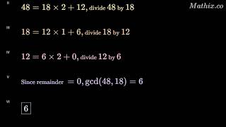 Create a visual animation finding the greatest common divisor of 48 and 18. Represent both numbers a