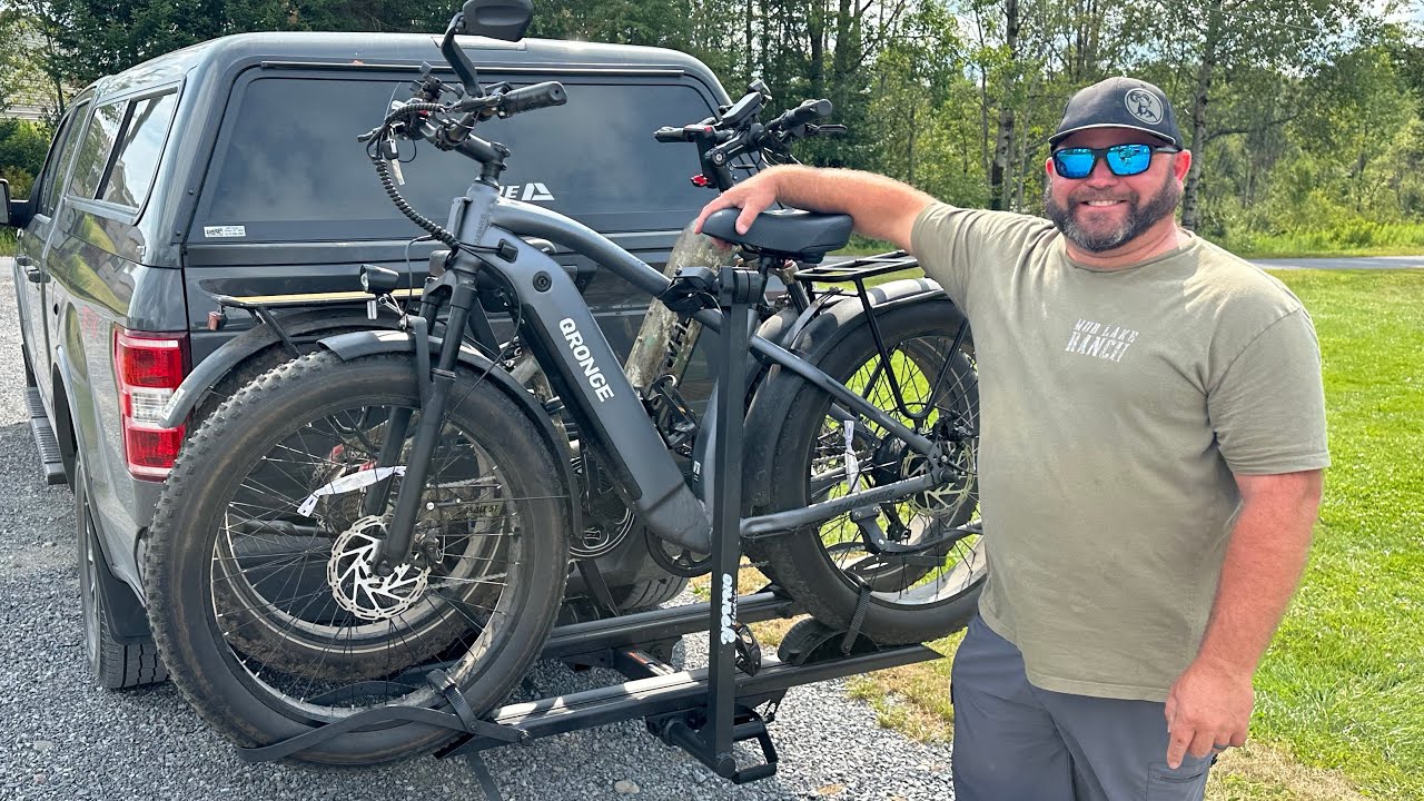 Young Electric Hitch 2 Bikes Rack With Ramp, 200 Lbs Capacity Foldable Mount Platform Style, Fits Up To 5'' Fat Tire Bicycle E-Bike Carrier 2'' Receiver Cars Trucks SUVs Minivans RV, Trailer