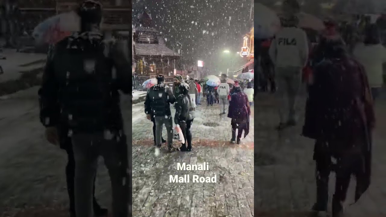 Manali mall road in snow  2023   manali  snow  snowfall  mallroad
