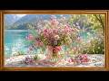 Vintage Wildflower Bouquet by Lake | 4K Framed TV Art Screensaver | Cottagecore Ambiance 5 Hours